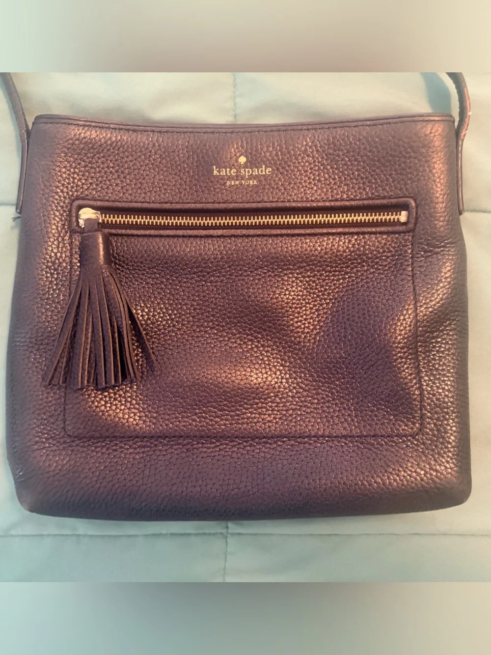 kate spade Black Pebbled Leather Crossbody with Tassel Zip